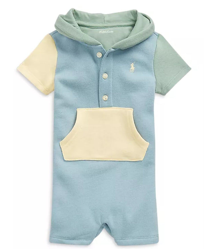 Ralph Lauren Boys' Color Blocked Fleece Hooded Shortall - Baby 18M