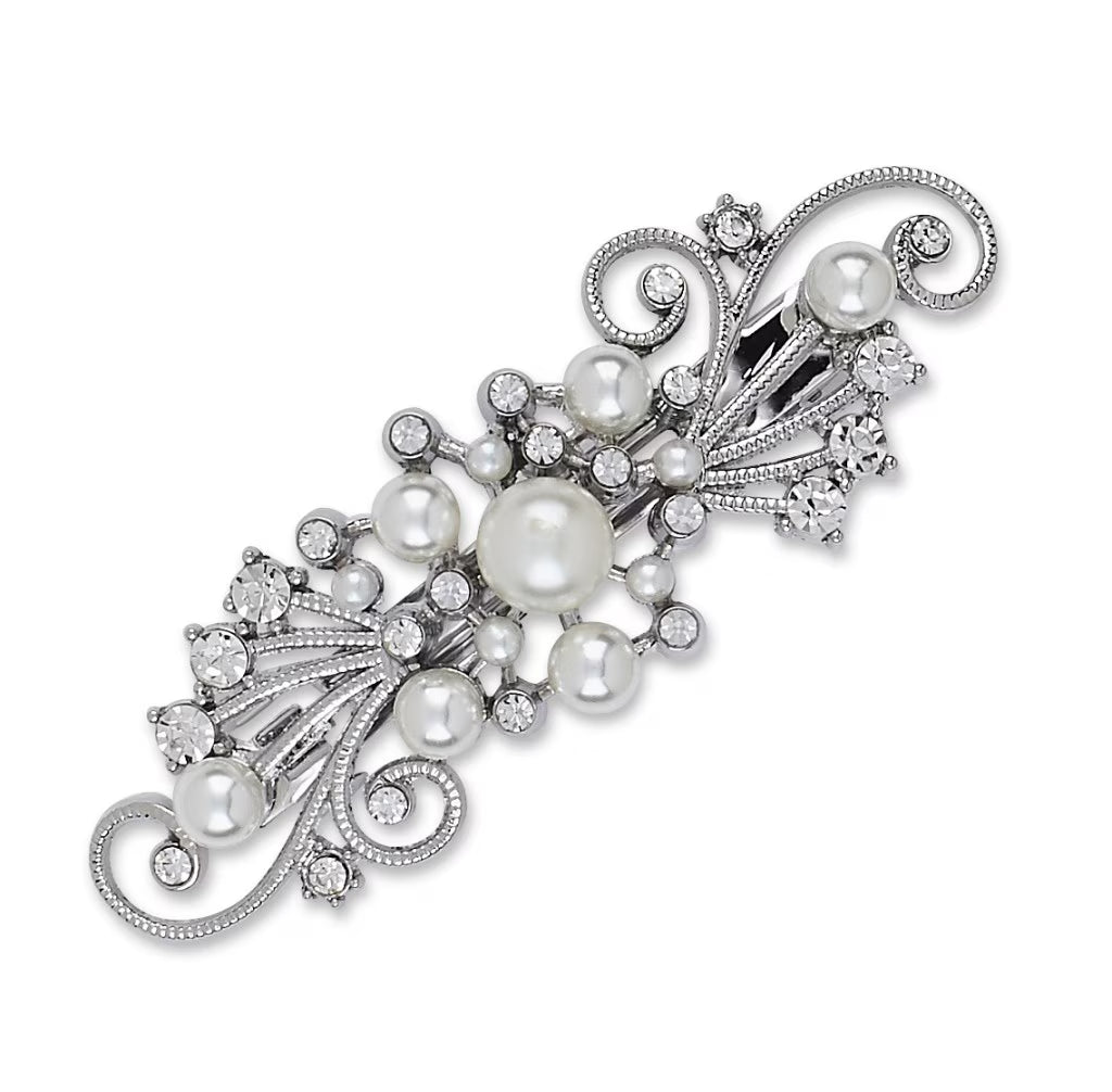 Scunci Sophisticated Jeweled Styling Statement Hair Clip in Silver with Sparkle Flower Detail, 1ct