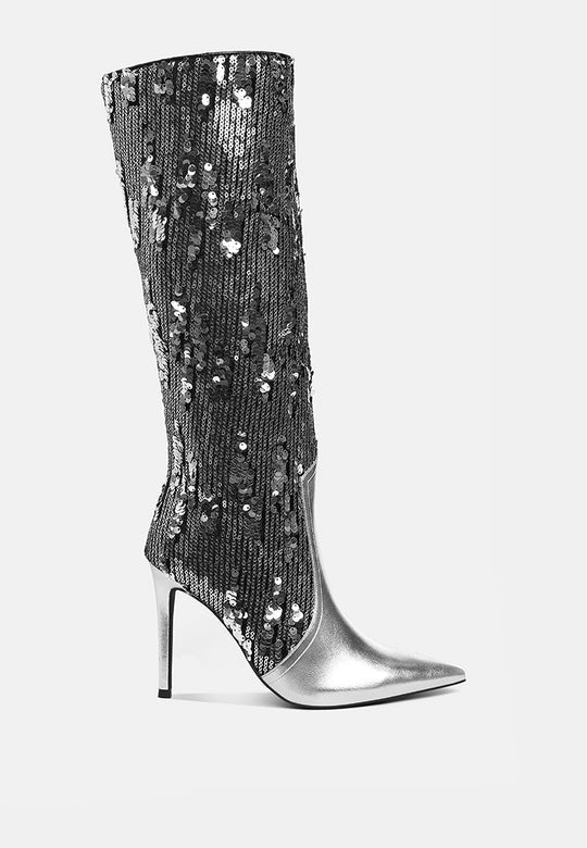 London Rag Sitarah Sequin Embellished Metallic Long Boots Size 7