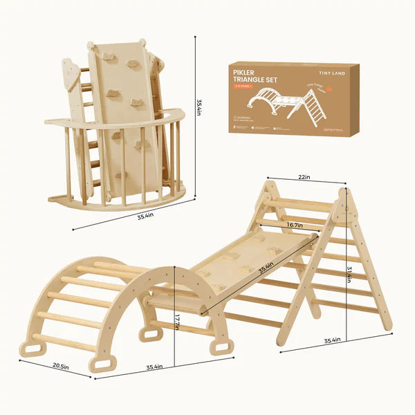 Tiny Land Pikler Triangle Set - Wooden Montessori Climbing Set for Toddler (Natural)