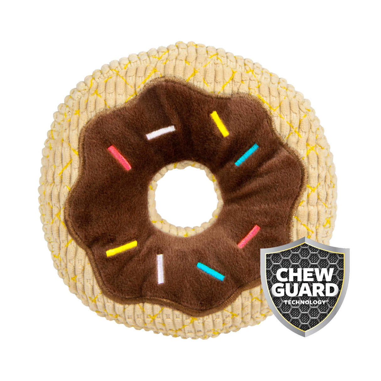 TrustyPup Tough 'N Fun Chocolate Donut Durable Plush Squeaker Dog Toy with Chew Guard Technology, Brown, Large