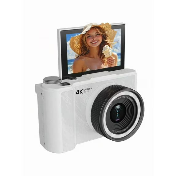 2025 4K Digital Camera - 3" FHD 1080P 64MP Vlogging Camera with Anti-Shake & 16X Zoom (32GB SD Card Included) - White