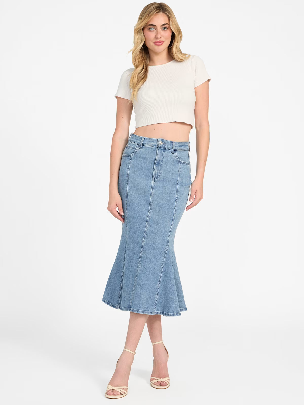 GUESS Lia Denim Midi Skirt | Blue | Size 28