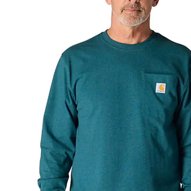 (MED) Carhartt Men's Loose Fit Heavyweight Exclusive Logo Graphic Long-Sleeve Pocket T-Shirt DK GREEN