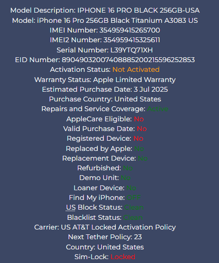 Apple iPhone 16 Pro Black Titanium - 256GB - AT&T - Open Box