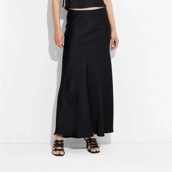 Women's Satin Trumpet Maxi Skirt - Wild Fable™ Black new-SMALL