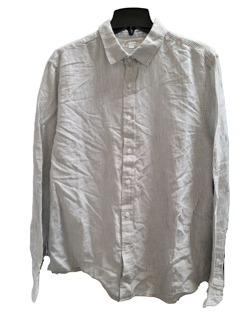 BANANA REPUBLIC Men's Slim Linen-Blend Striped Long Sleeve Shirt, Size L