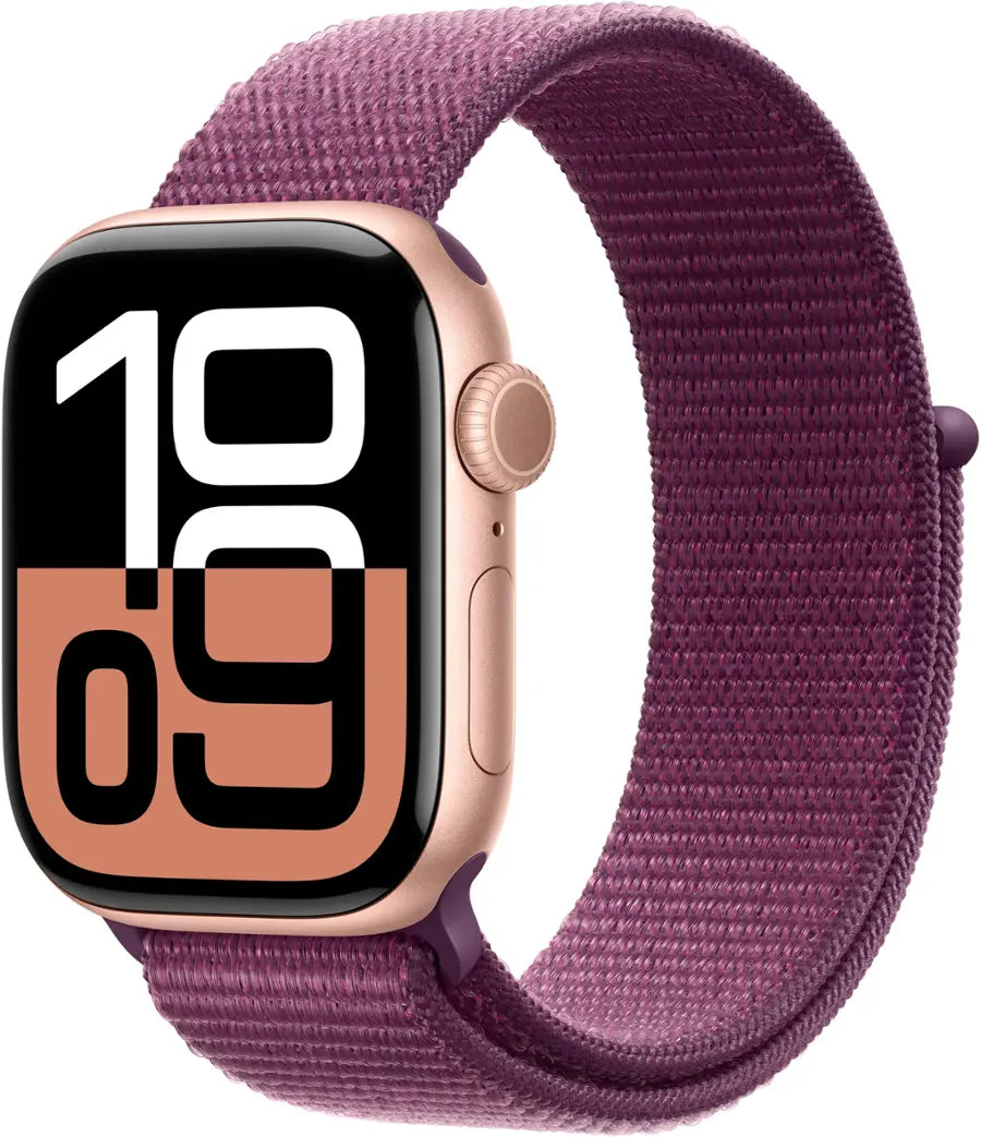 Apple Watch Series 10 (GPS+Cellular) 42mm Aluminum Case with Plum Sport Loop - Rose Gold - (2024)
