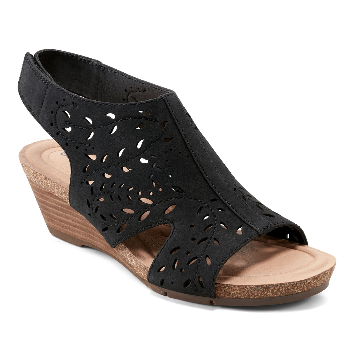 Earth Halin3 Leather Adjustable Perforated Sandels Black 8 M