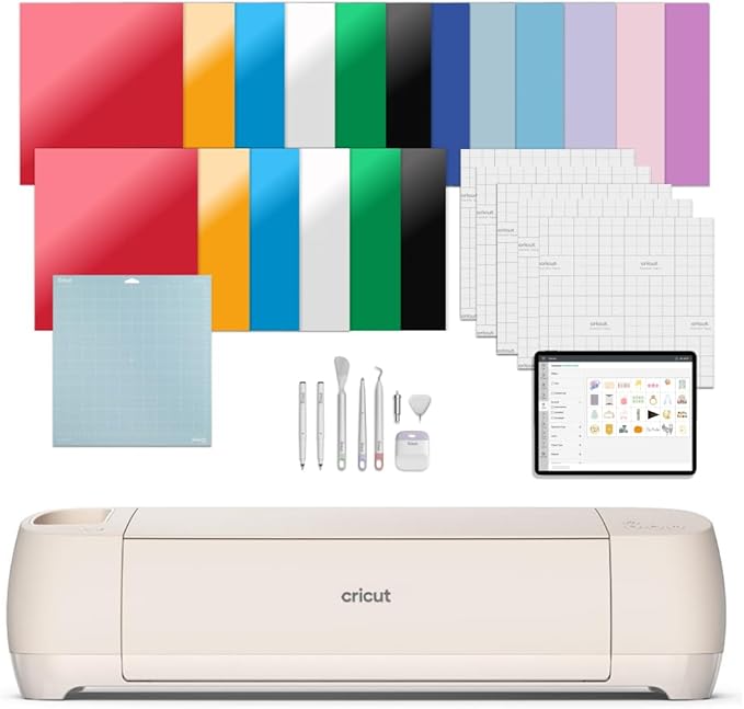 Cricut Explore 4 - (Light Blue) Smart Cutting Machine| Engagement Bundle - Includes Smart Vinyl, Cardstock, Transfer Tape, Iron On HTV, Mat, Pens, Tool Kit, & 25 Images in Design Space App