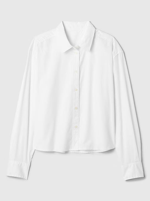 GAP Women's Cropped Optic White Shirt, Organic Cotton, Size L