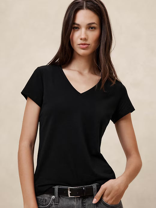 BANANA REPUBLIC Timeless Tee T-Shirt Intemporel | V Neck | Black | Size M