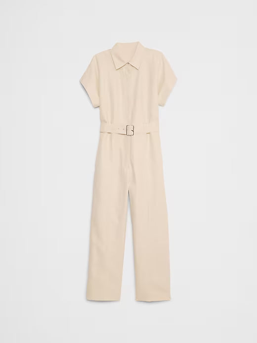 Banana Republic Linen-Blend Belted Jumpsuit Cream Size: S