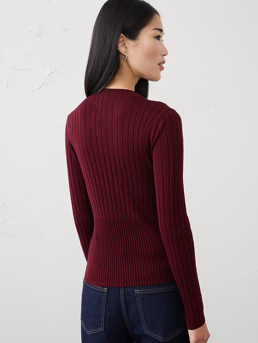 Merino Wool Ribbed Sweater by Banana Factory - Wine Red - Size XL
