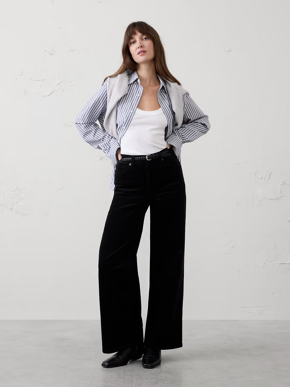 Wide-Leg High-Rise Corduroy Pant by Banana Republic - Black - Size