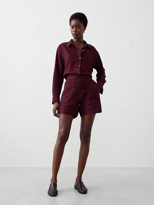 Banana Republic High-Rise Linen-Blend Pull-On Short Size: L