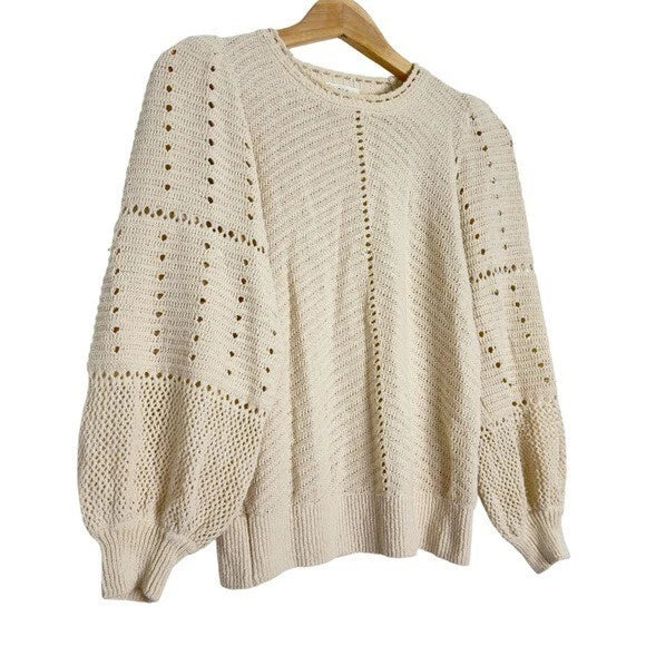A.LC. (XS) Puff Sleeve Knit Sweater- Cream-