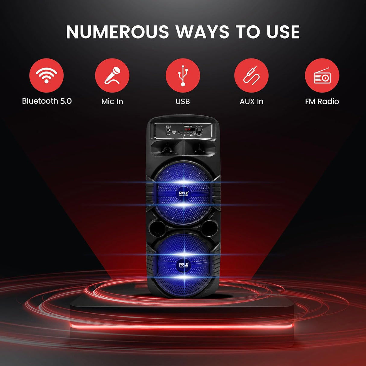 Pyle PA System Flashing LED Lighting Outdoor Wireless Bluetooth Portable Speaker with Remote