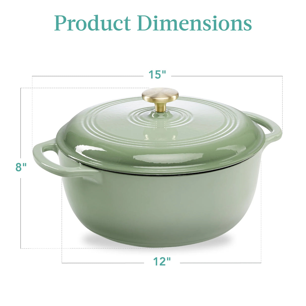 Best Choice Products - Cast-Iron Dutch Oven Kitchen Cookware w/ Enamel, Handles - 7.5qt, Sage Green