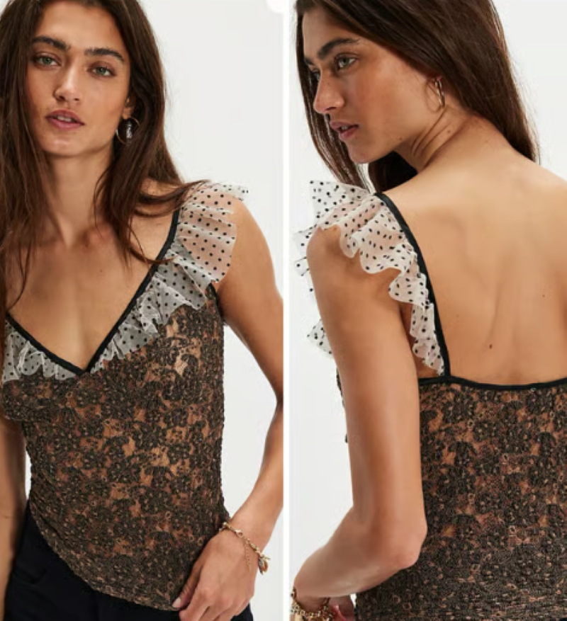 FREE PEOPLE Charlotte Tank, Size M, in Black/Noir Combo