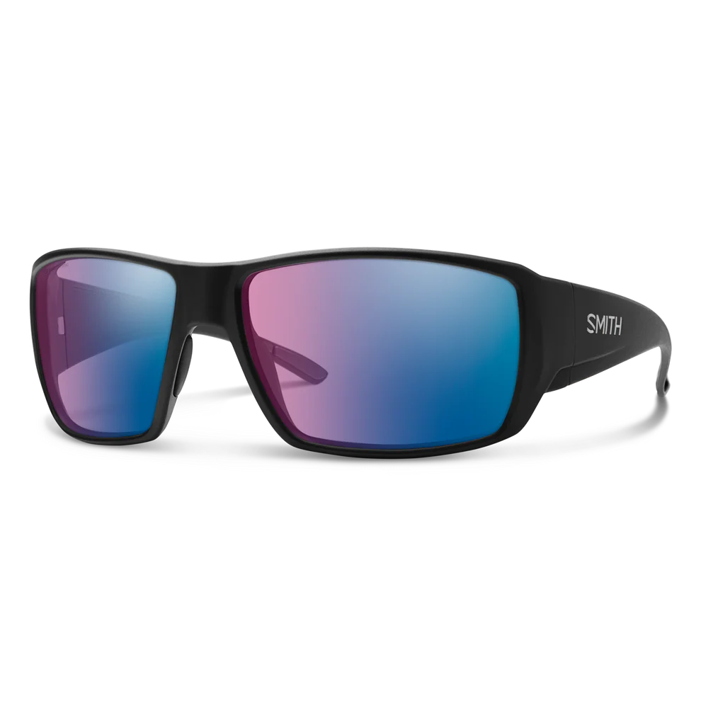 SMITH OPTICS Guide's Choice with ChromaPop Polarchromic Glass Lenses in Matte Black Frame with Rose Blue Mirror Lens
