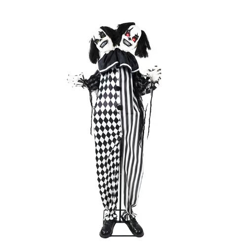 Haunted Hill Farm Lifesize 5.5 Ft. Animatronic Two-Headed Clown with Lights and Sound, Indoor/Covered Outdoor Halloween Decoration