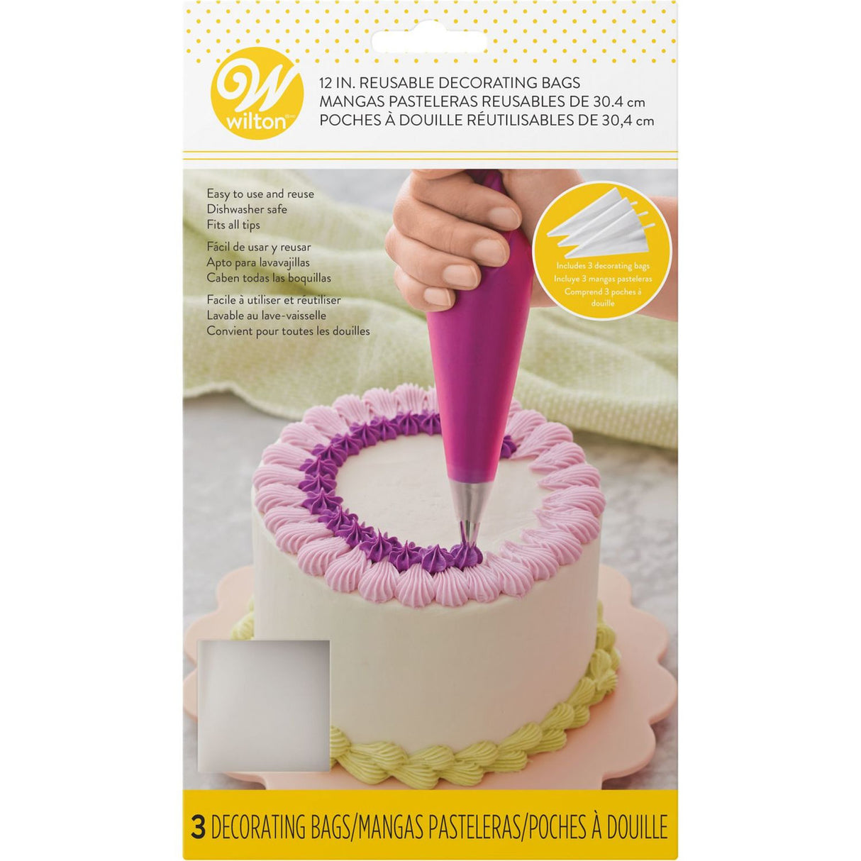 12-Inch Reusable Piping Bags for Cake Decorating, 3-Count