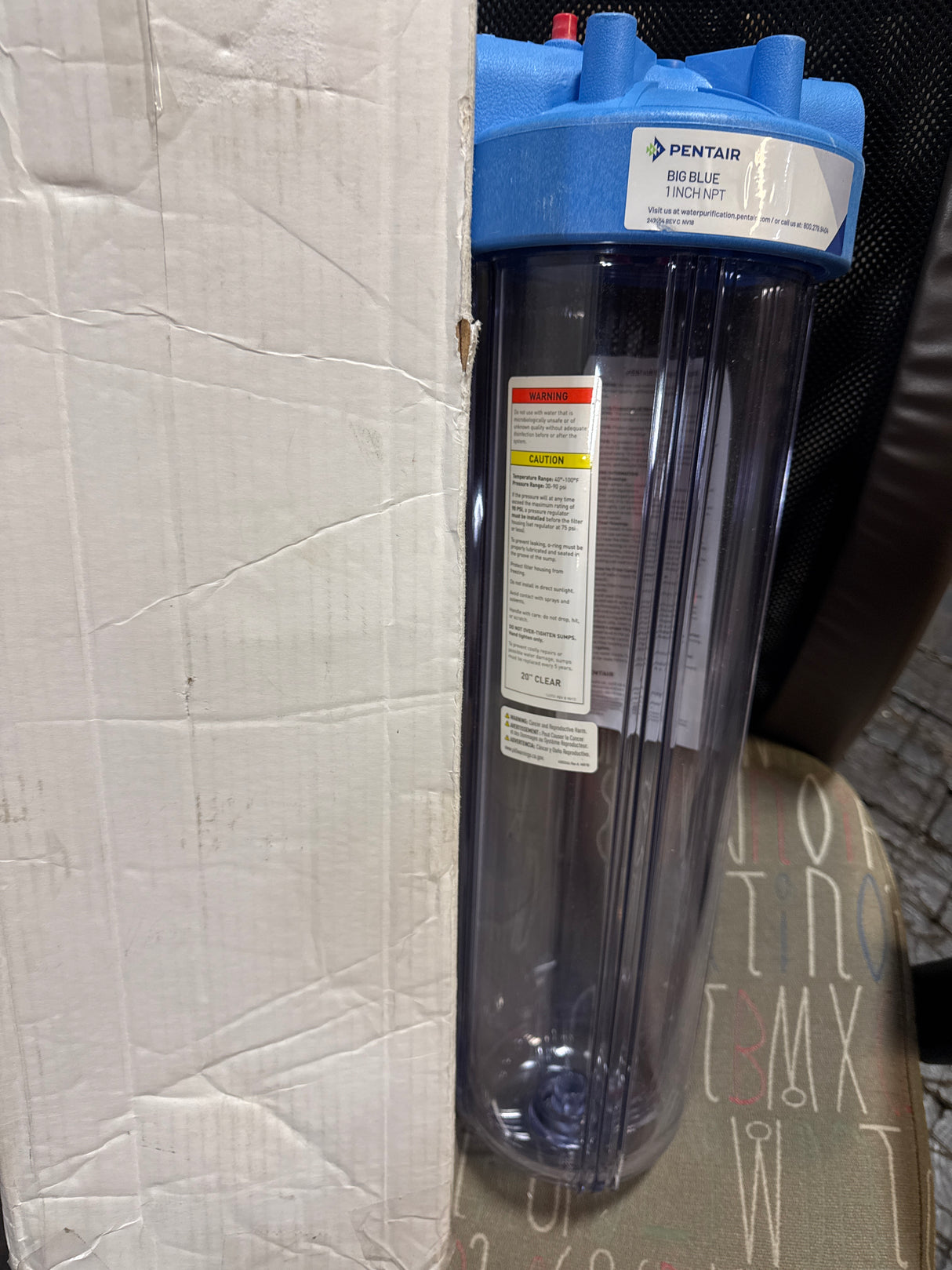 Pentair Pentek 166201 Big Clear Filter Housing, 1" NPT #20 Whole House Heavy Duty Water Filter Housing with Pressure Relief Button, 20-Inch, Blue/Clear