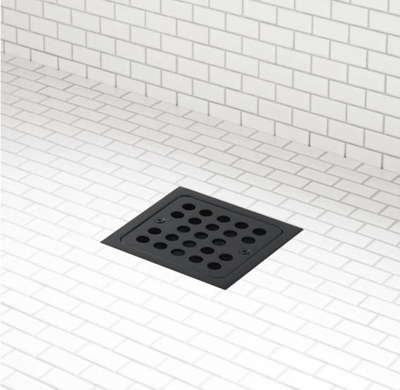 SIGNATURE HARDWARE | Adelphi & Menlo 4.5" Square Shower Drain in Matte Black