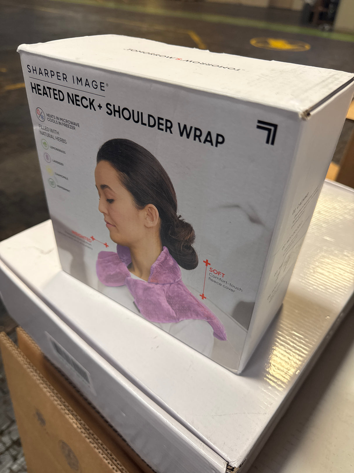 Sharper Image Heated Neck & Shoulder Wrap - Microwavable Warm & Cooling Plush Pad, Scented Aromatherapy (100% Natural Lavender & Herb Spa Blend), Pain Tension Headache Relief Therapy,