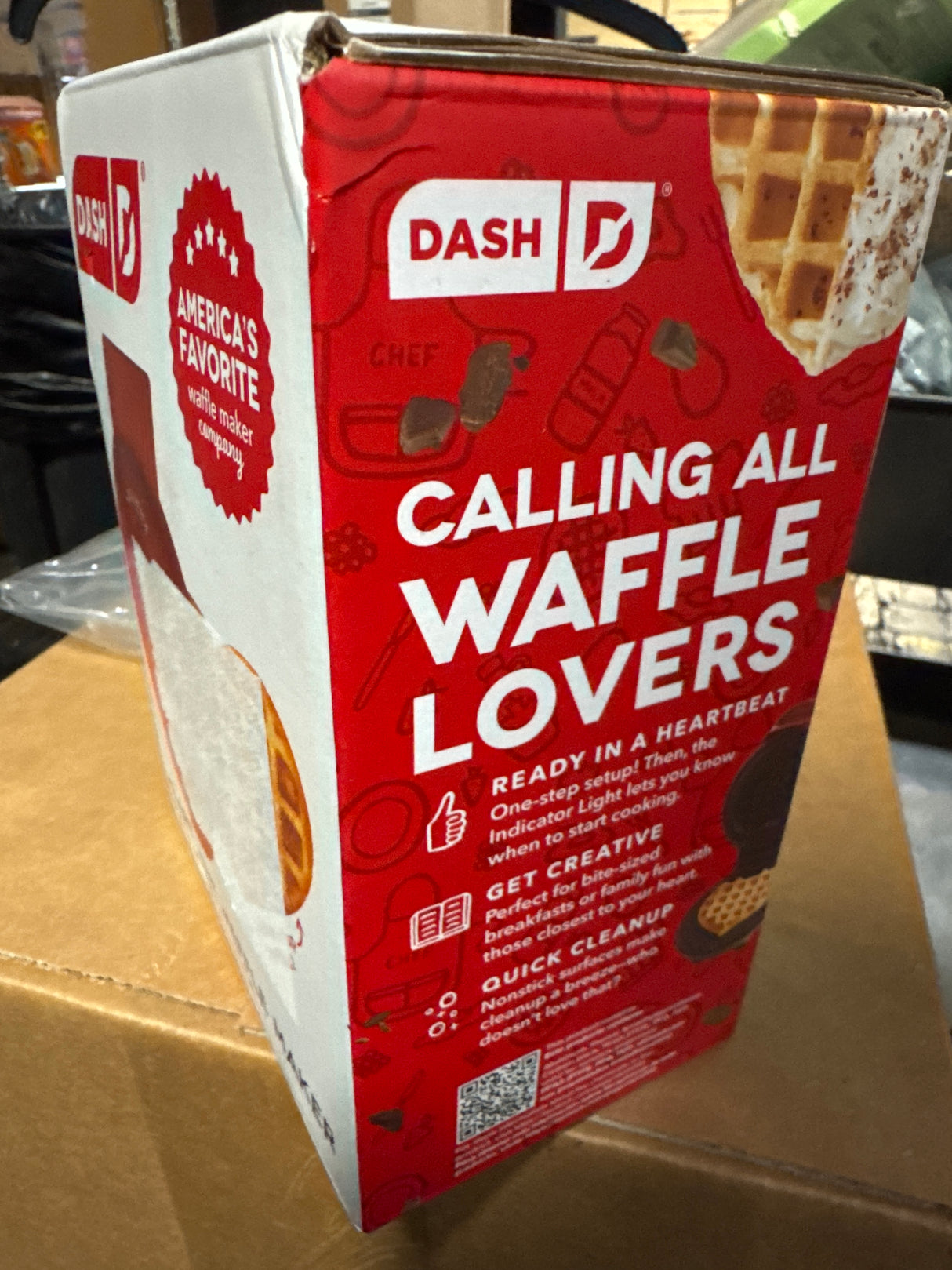 Dash Mini Waffle Maker- Mini Machine for Creative Homemade Treats - Nonstick Iron with Unique Print Design - Stylish Waffle Machine - Red Heart