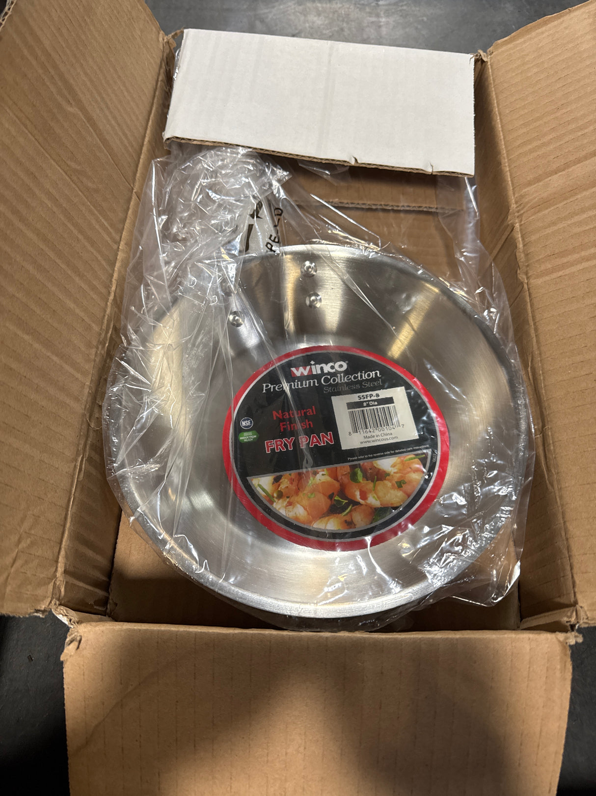Winco Commercial-Grade Stainless Steel Fry Pan, Natural Finish, 8"