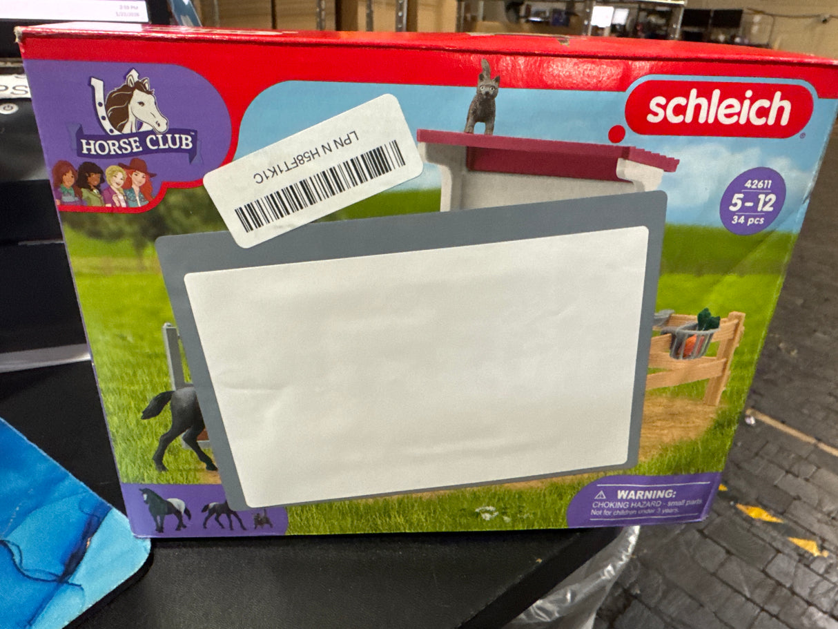 Schleich Horse Club - 34PC Stall Horse Toy Playset with Mare and Foal Figure, Cat Figurine, and Accessories - Stable Extension Set for Girls and Boys - Interactive, Realistic Kids Toys Ages 5+ | 42611