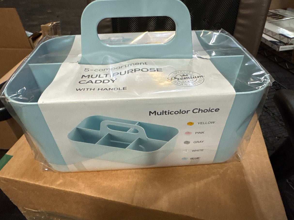 Multiuse Caddy Organizer with Handle - Stackable Plastic Tote Bin - Art Craft Supplies, Office, Desk, Stationery Pen Holder, Kitchen, Utensil, Makeup, Bathroom, Shower, Cleaning, Dorm Organizer - Cyan