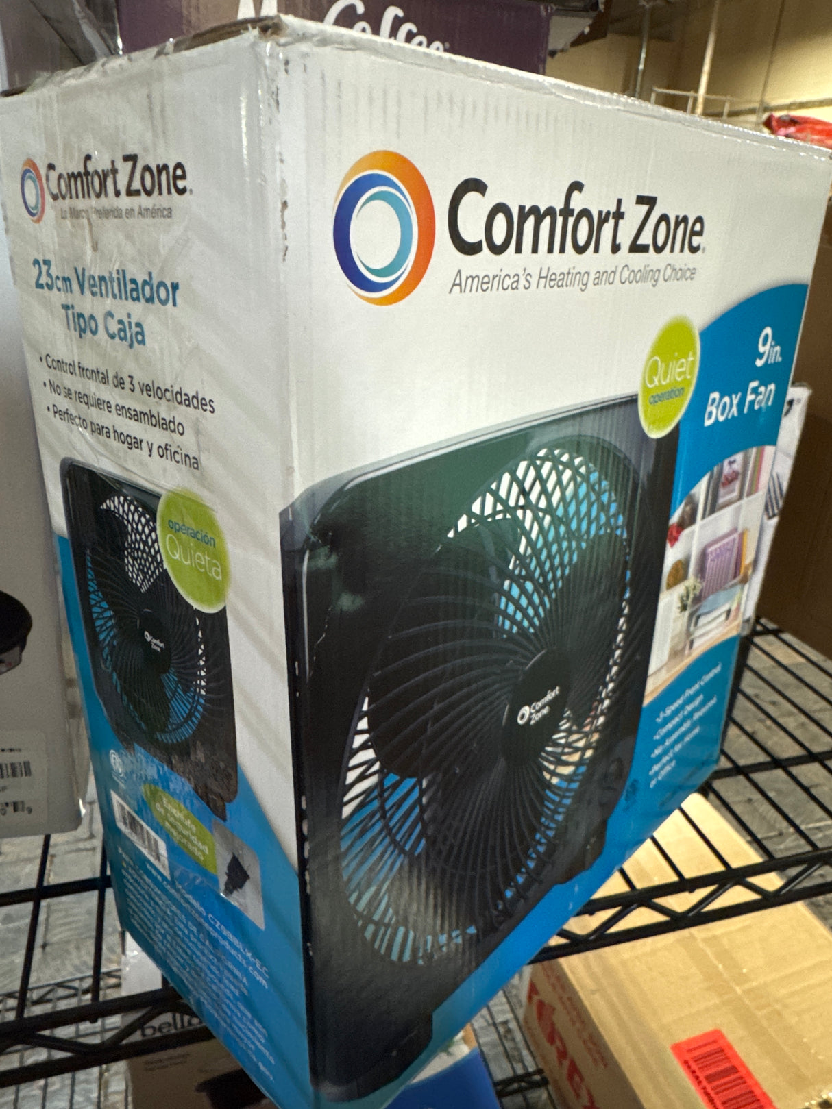 Comfort Zone Box Fan, 9 inch Portable Desk fan, Quiet 3 Speed Mini Fan for Bedroom, Electric Bedside Table Fan, Black