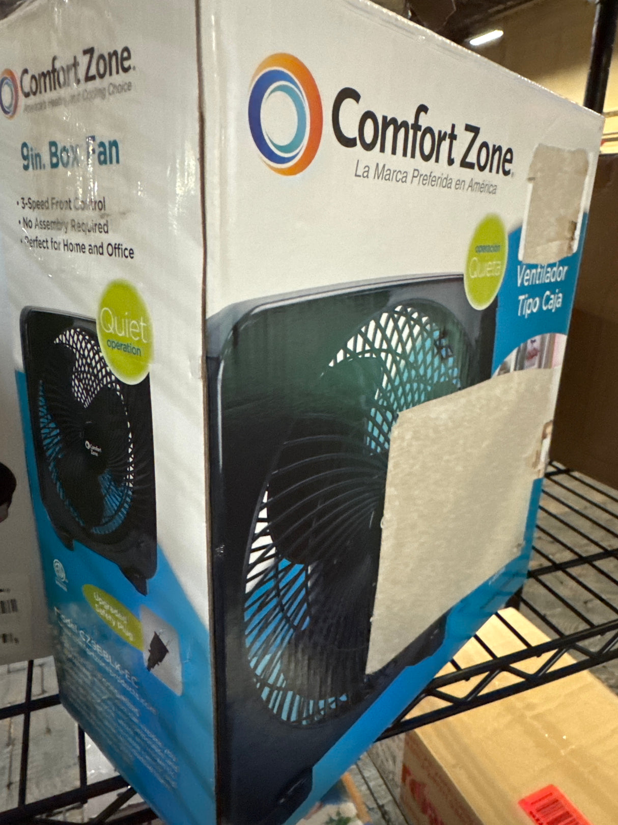 Comfort Zone Box Fan, 9 inch Portable Desk fan, Quiet 3 Speed Mini Fan for Bedroom, Electric Bedside Table Fan, Black