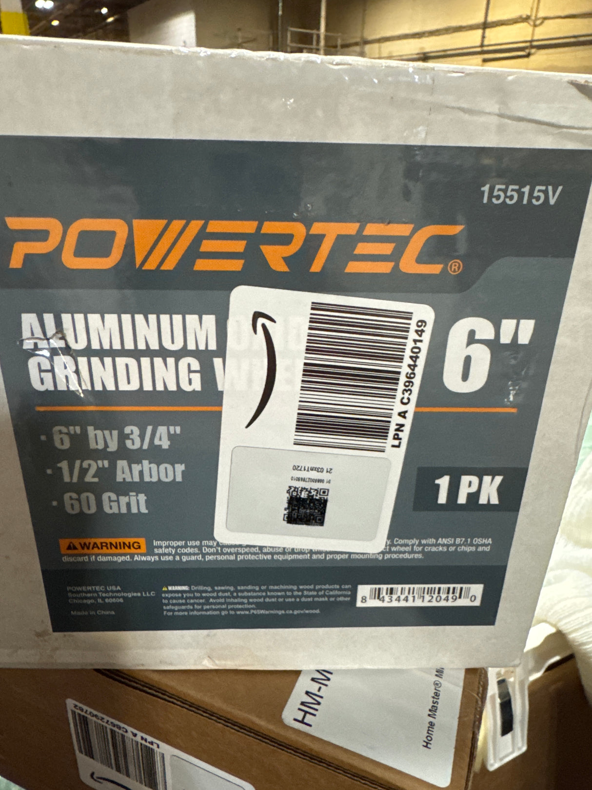 POWERTEC Bench Grinder Wheel 6 Inch 60 Grit, Aluminum Oxide Grinding Wheel for Bench Pedestal Grinder, 3/4" Thick 1/2" Arbor, Sharpening & Shaping Drill Bits, Blade, and Chisel 1PK (15515V)