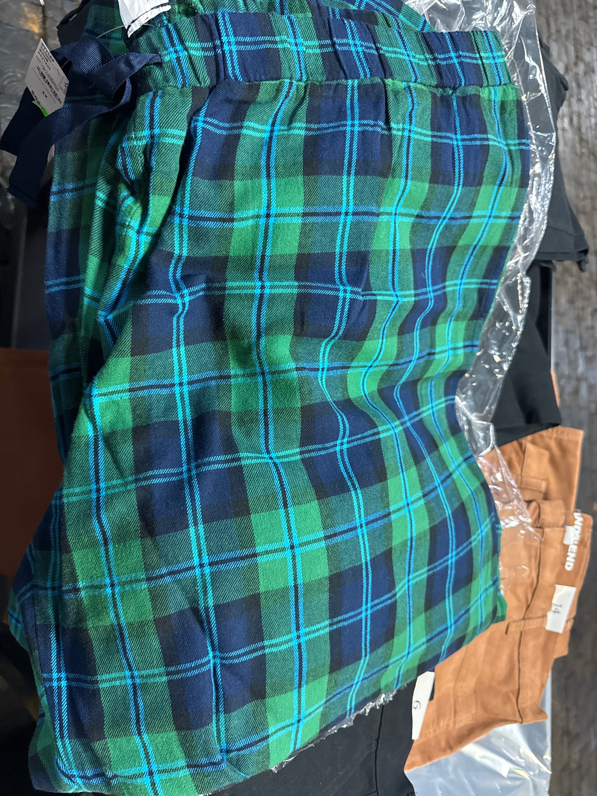 Lands' End Women's Flannel Wide Leg Sleep Pants - 3XL- Compass Blue/Emerald Plaid