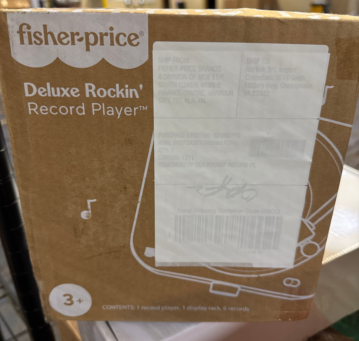 Fisher-Price Musical Toy Deluxe Rockin’ Record Player Pretend Turntable with 6 Albums for Preschool Play Plus Bonus Exclusive Holiday Album Kids Ages 3+ Years (Amazon Exclusive)