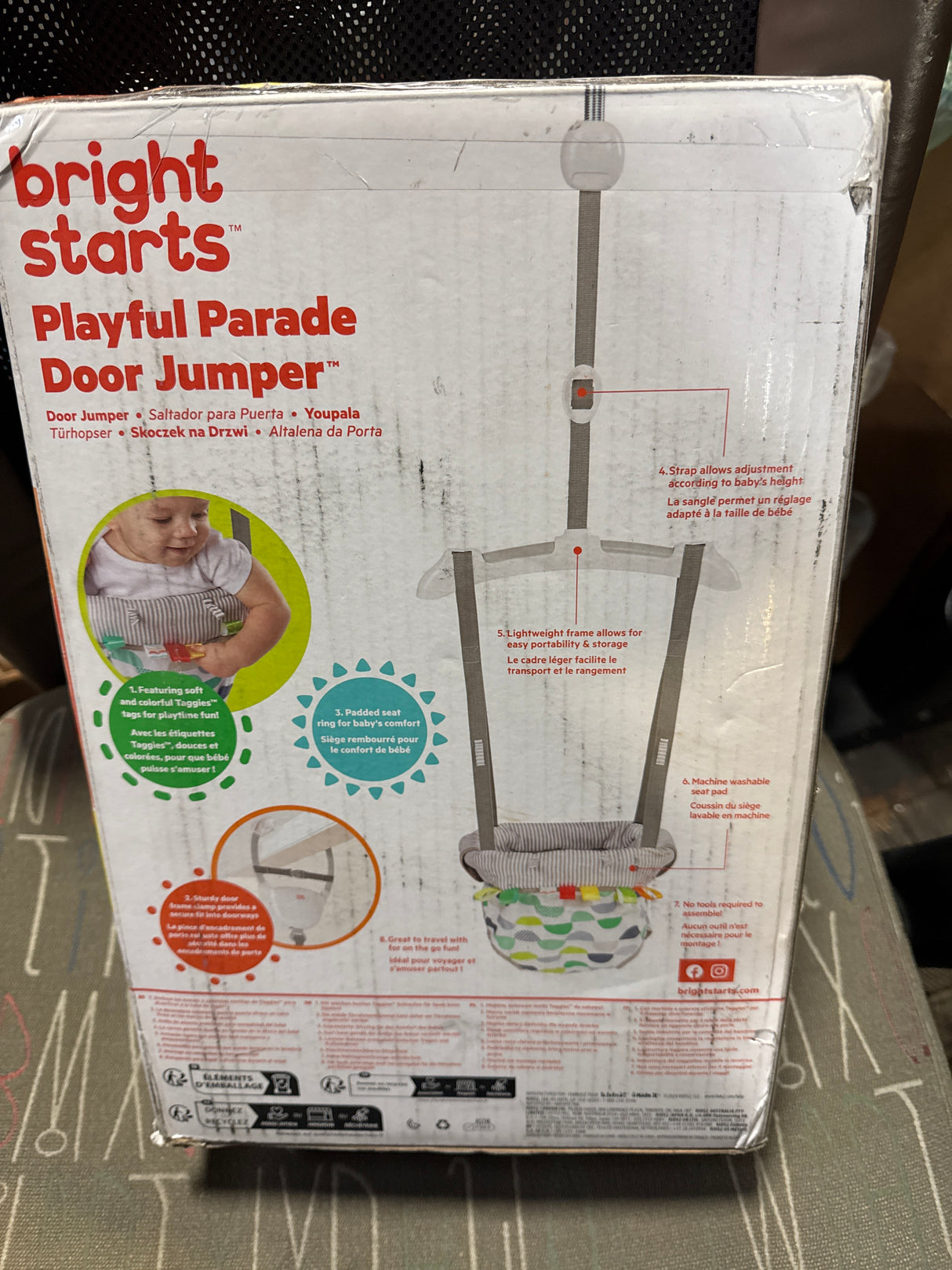Bright Starts Playful Parade Door Jumper for Baby with Adjustable Strap, 6 Months and Up, Max Weight 26 lbs
