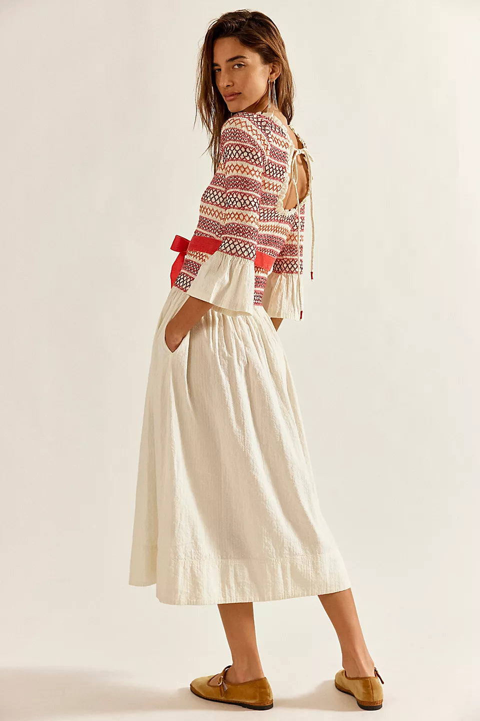 Free People Guiding Star Smocked Midi Dress Size: L