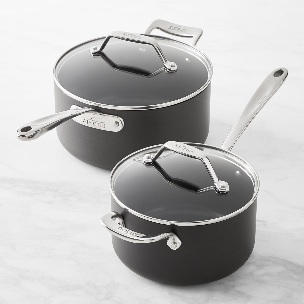 ALL-CLAD Essentials Nonstick Saucepans Set of 2 With Lids