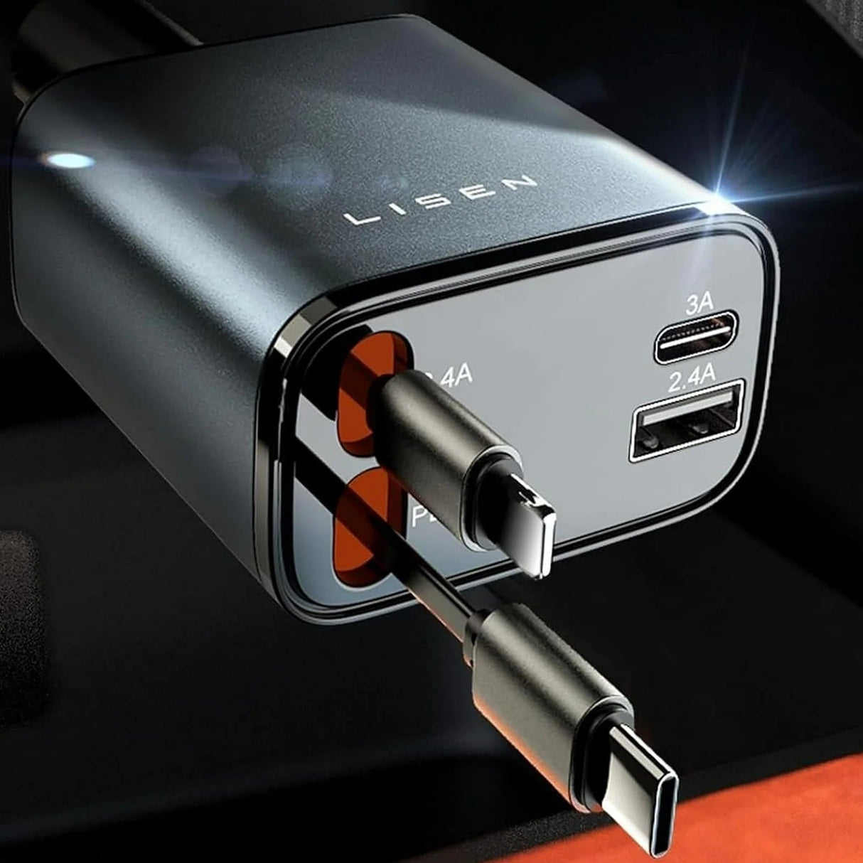 LISEN 4 in 1 | Retractable Cable | Fast Charging | Car Charger