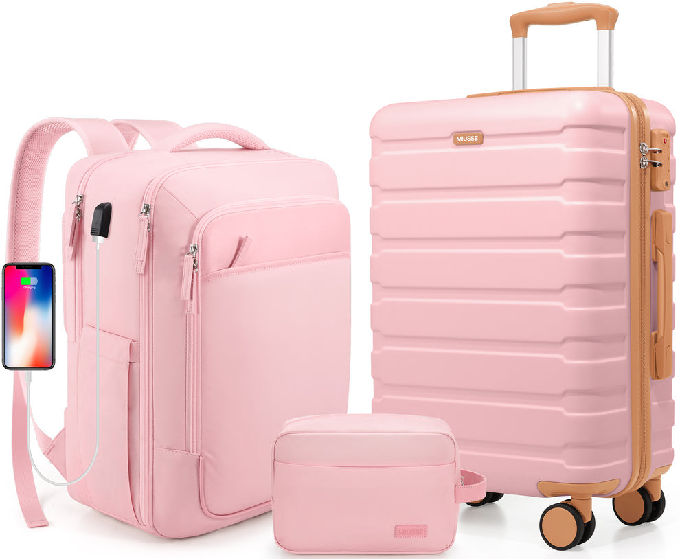 MIUSSE Carry On Luggage Set, Hard Shell Luggage Sets 3 Piece, Luggage with Backpack Set, 20 Inch Carry On Luggage Set with Backpack for Men Women