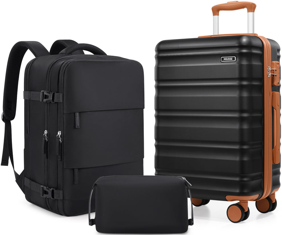 MIUSSE Carry On Luggage for Airplane, 20 Inch Carry On Suitcase with Spinner Wheels and TSA Lock, Hard Shell Luggage Sets 3 Piece with Travel Backpack