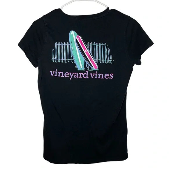 Vineyard Vines Women's Montauk Surf Boards Short-Sleeve Pocket Tee - Black - Size: L
