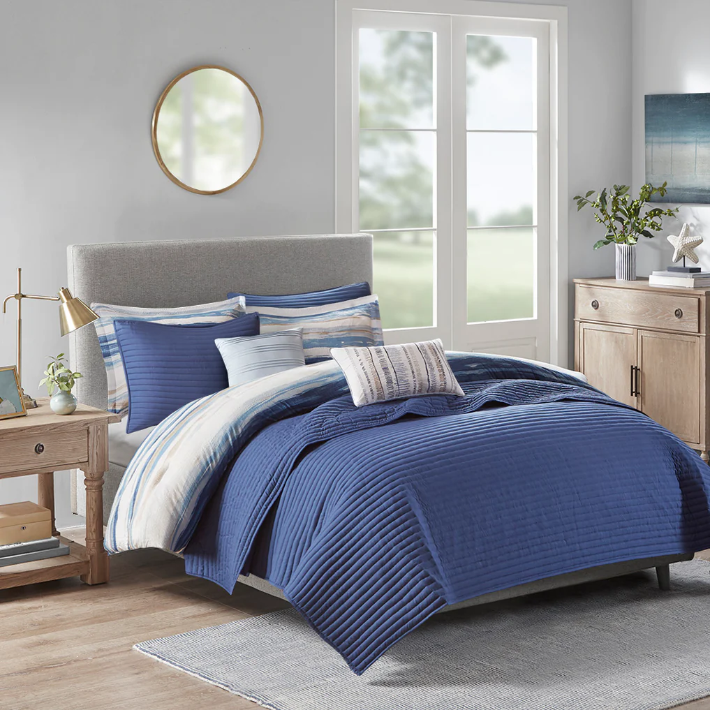 MADISON PARK Marina Printed Seersucker Comforter & Coverlet Set - Full/Queen -8pcs
