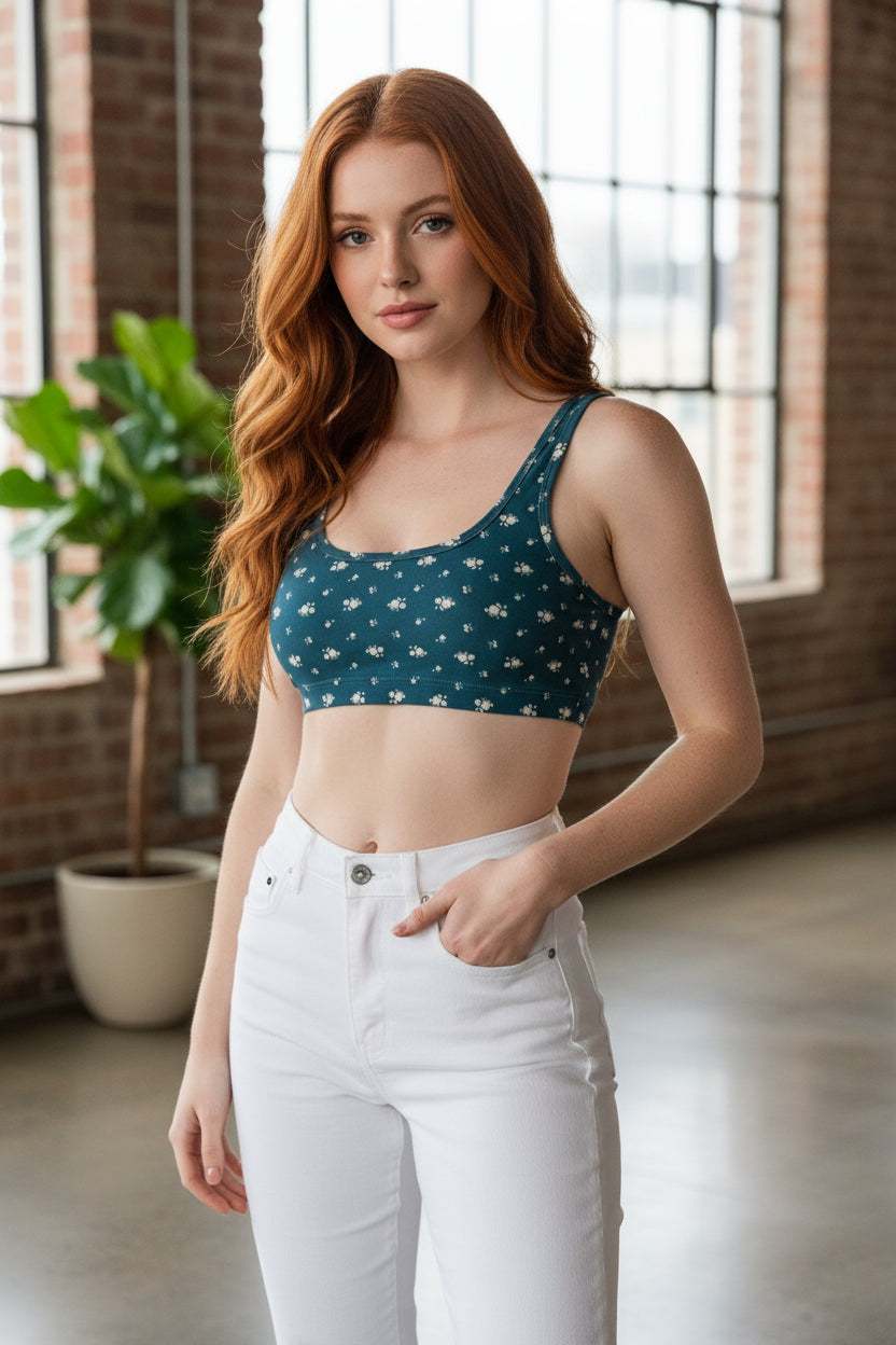 HAPPY CAMP3R - Women's SM - Athleisure Bra Top in Midnight Blossom
