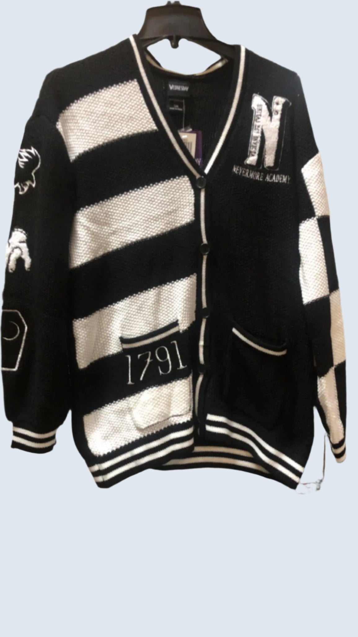 Wednesday Nevermore Academy Xtreme Slouchy Cardigan Size: Small