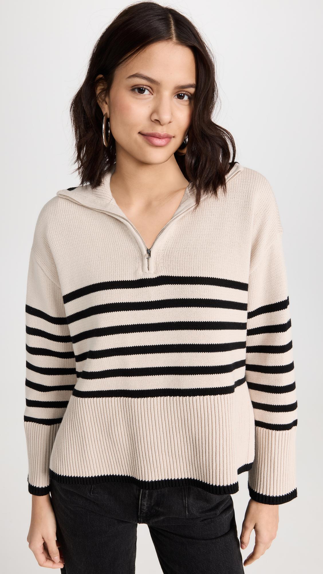 Pistola Sweater-Quarter Zip (S) Midnight Dove Stripe